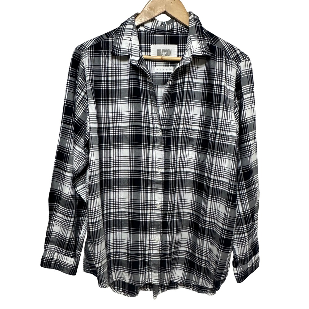 Grayson The Hero Button Up Shirt Black White Plaid Lyocell Womens XL Casual